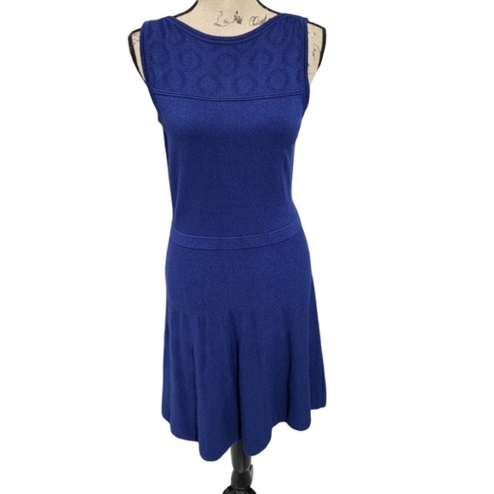 Ann Taylor Royal Blue Textured Yoke Fit and Flare Sweater Dress Small Sleeveless